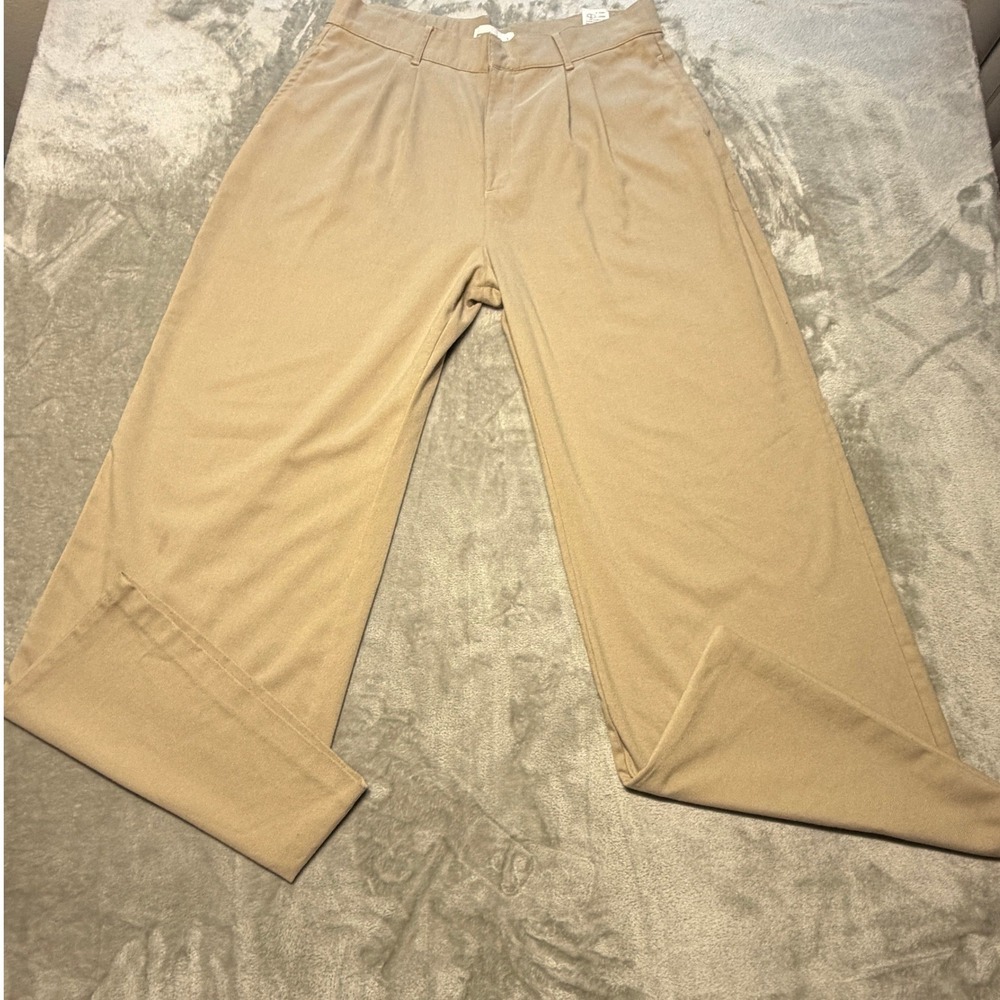 Abercrombie & Fitch Women Beige Wide Leg Pleated Dress Trousers Sz L Casual Chic - Picture 12 of 16